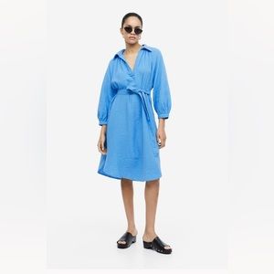 H&M Light Blue Tie-Belt Dress